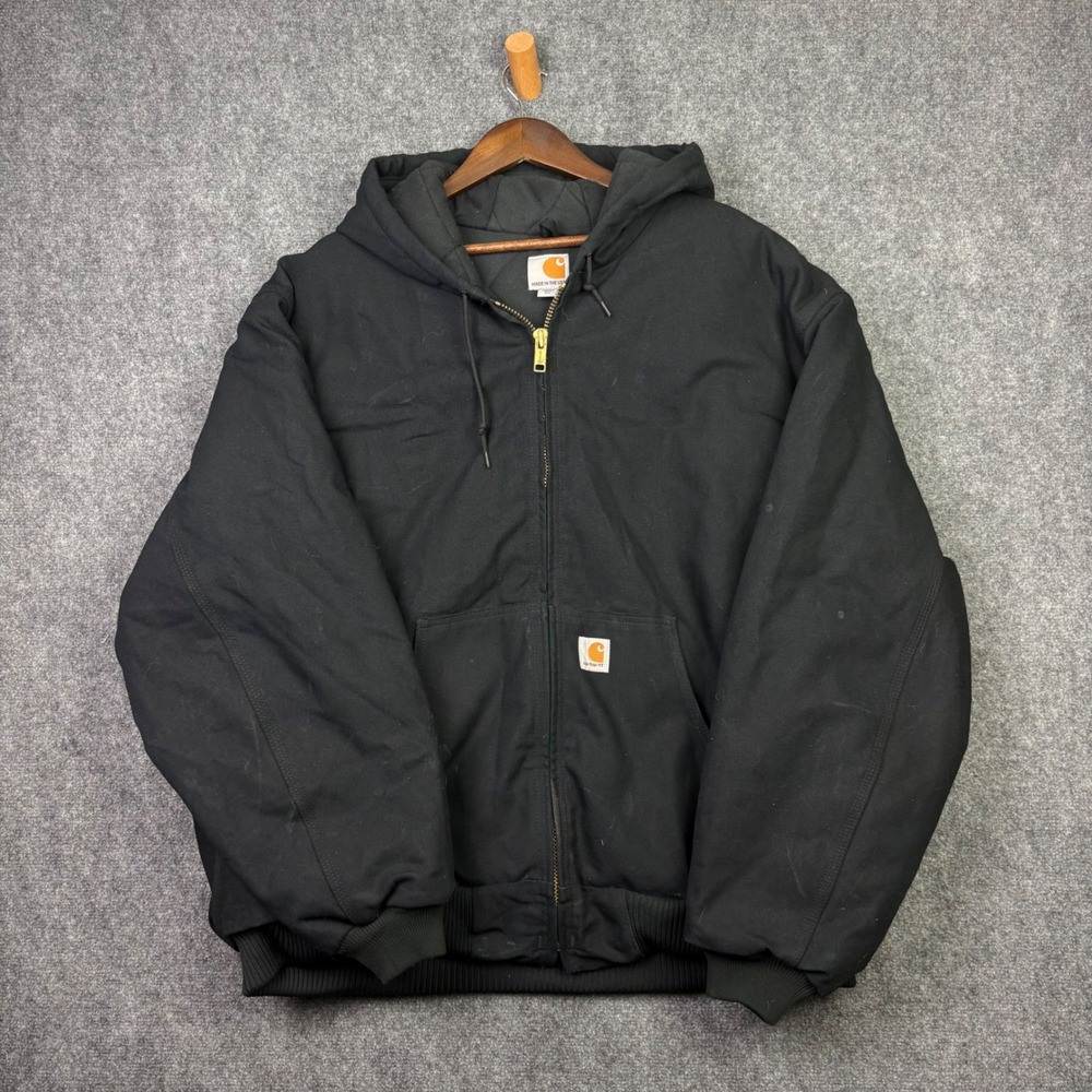 Carhartt J140 Duck Active Jacket Mens 3XL Black Quilted Flannel Lined USA Made
